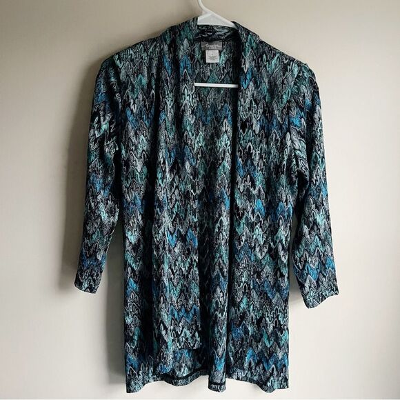 Chicos Travelers Blue Green Open Knit Cardigan Topper blouse 0 - Picture 1 of 5
